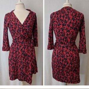 100% SILK DVF Diane Von Furstenberg New Julian Two red pink blue wrap dress 6